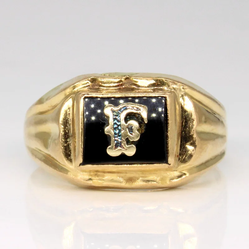 Limited-Time Jewelry Discounts – Shine Without The Splurge Black Onyx 'F' Initial 18K Signet Ring | 0.70ct | SZ 8.5 |