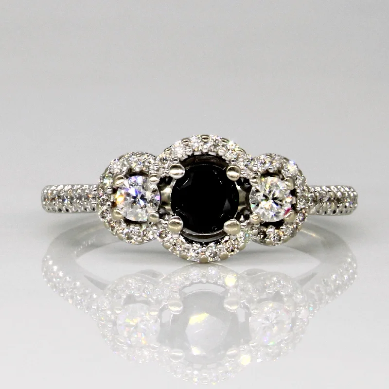 Fine Jewelry, Limited-Time Offers Available Halo Three Stone Style Black Diamond Engagement Ring | 0.34ct, 0.41ctw | SZ 6.25 |