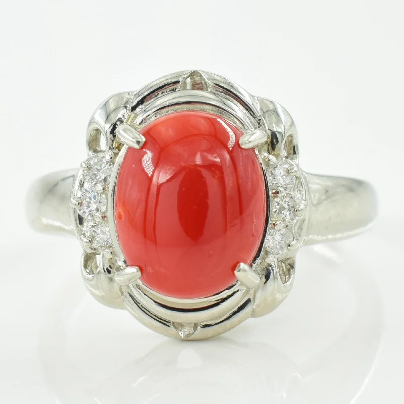 Shop Stylish Jewelry Now And Save Big Coral & Diamond Ring | 2.20ct, 0.11ctw | SZ 7.75 |
