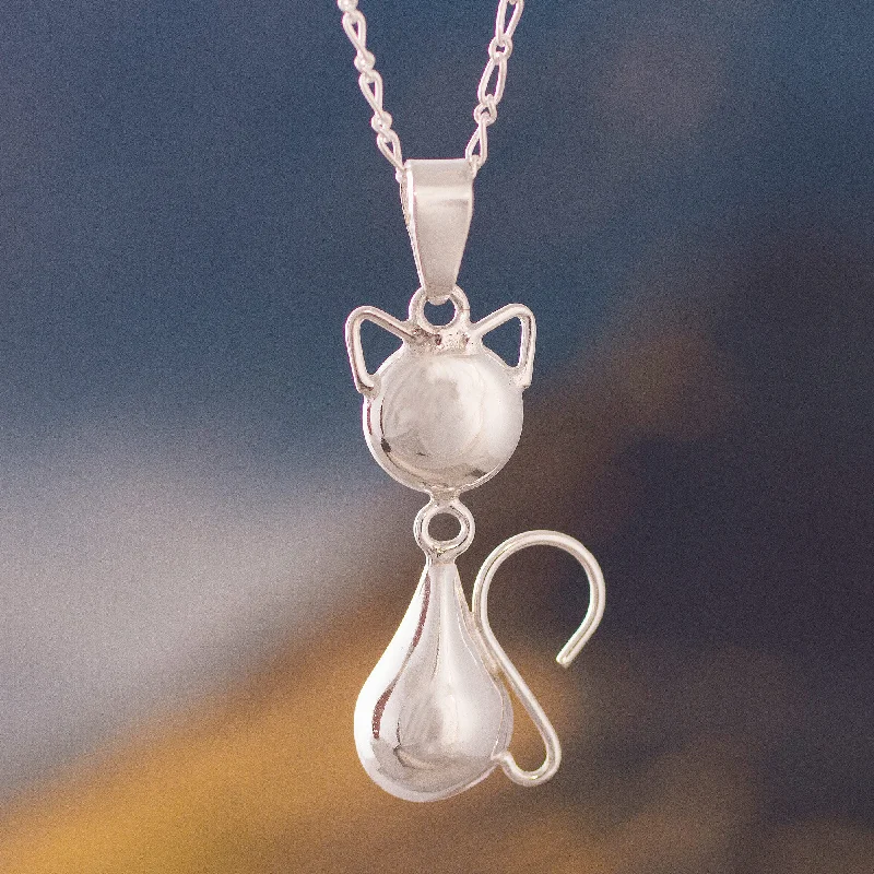 Discounted Luxury Jewelry – Shine Without The Splurge Delightful Cat Cat-Themed Sterling Silver Pendant Necklace from Peru