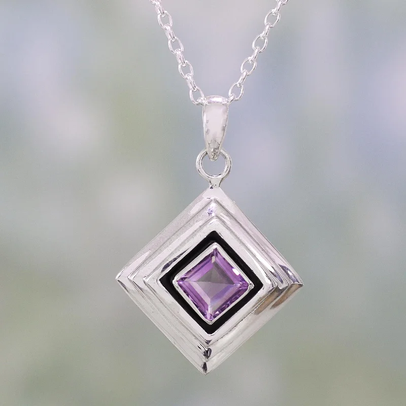 Exclusive Jewelry Offers – Shine For Less Feminine Purple Amethyst and Sterling Silver Modern Necklace from India