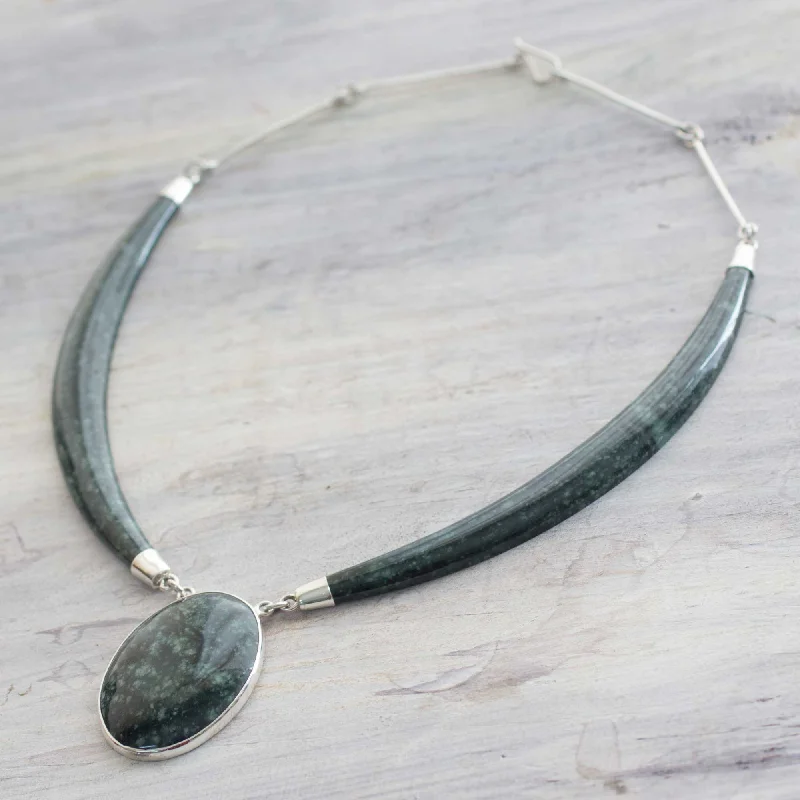 Glamorous Jewelry, Glamorous Deals – Shop Now Maya Elegance Dark Green Jade Pendant Necklace with Sterling Silver