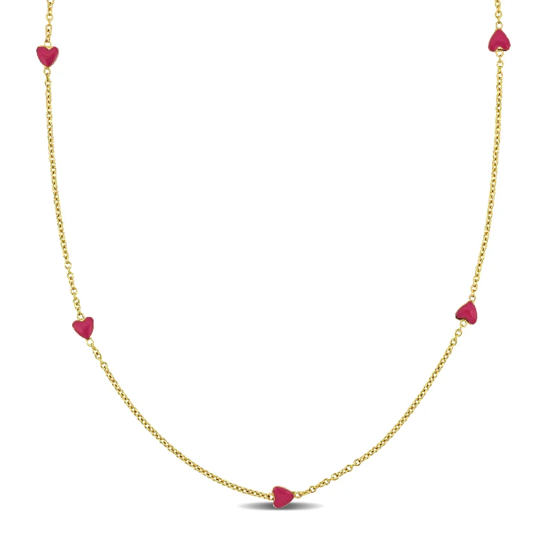 Luxury Jewelry Sale – Elegant Styles At Unbeatable Prices Mimi & Max Pink Enamel Heart Station Necklace in 14k Yellow Gold - 15 in