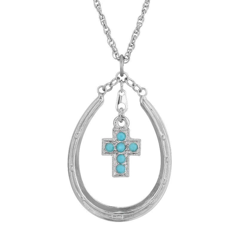 Discounted Jewelry For A Glamorous Look 1928 Jewelry® Pewter Horseshoe Turquoise Cross Necklace 16"Adj.