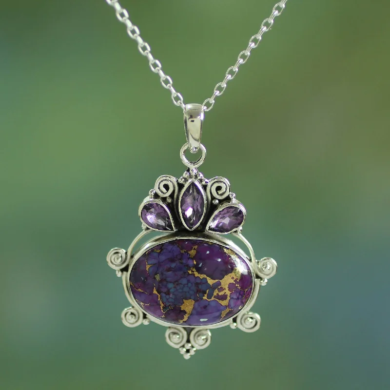 Fashion-Forward Jewelry At Exclusive Discounts Regal Coronation Composite Turquoise and Amethyst Pendant Necklace