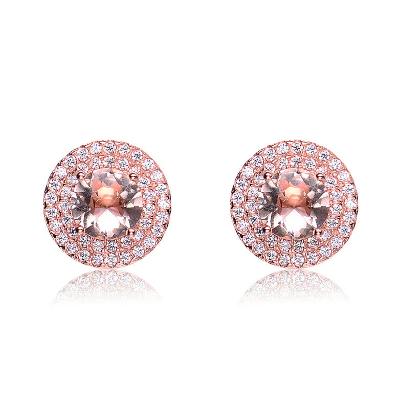 Best-Selling Jewelry Now Available At Special Deals GENEVIVE Sterling Silver Rose Gold Plated Morganite Cubic Zirconia Stud Earrings