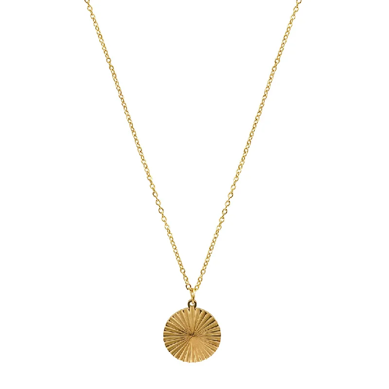 Clearance Sale On High-End Jewelry Collections Tarnish Resistant 14k Gold Plated Medallion Burst Pendant Necklace