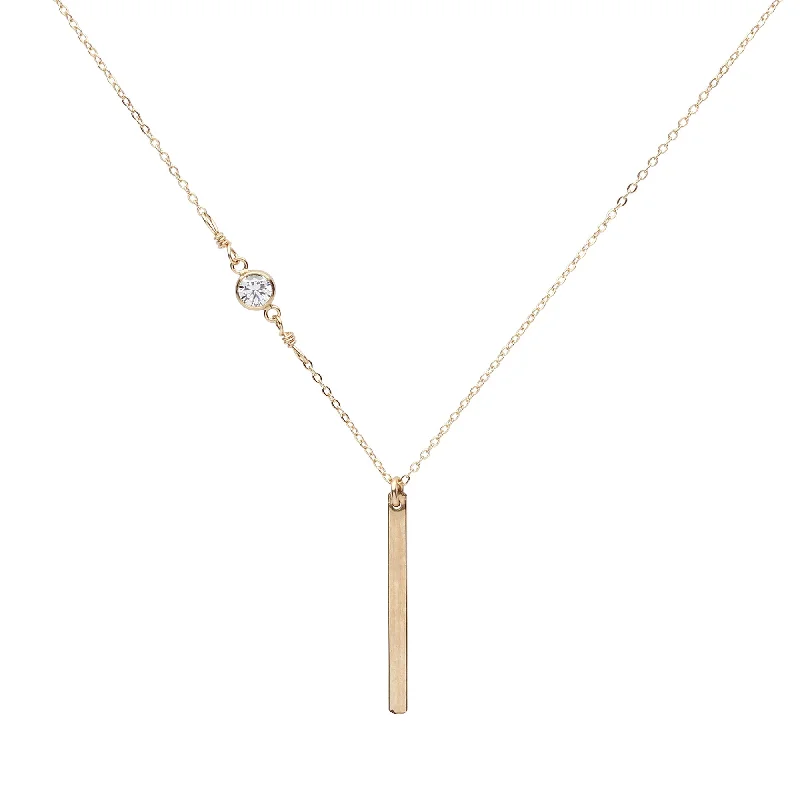 Grab Your Favorite Jewelry At The Lowest Prices Thin Bar with Off-Center CZ Necklace