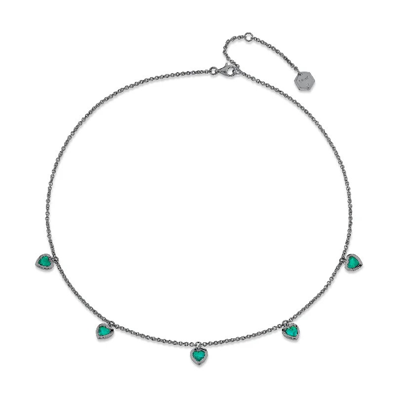 Unmissable Deals On Handmade Jewelry Collections EMERALD 5 BEZEL HEART NECKLACE