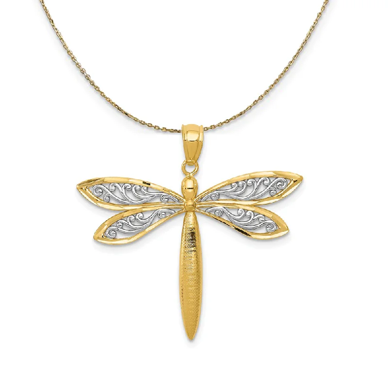Elegant Jewelry, Affordable Luxury – Shop Now 14k Yellow Gold & Rhodium 30mm Filigree Dragonfly Necklace