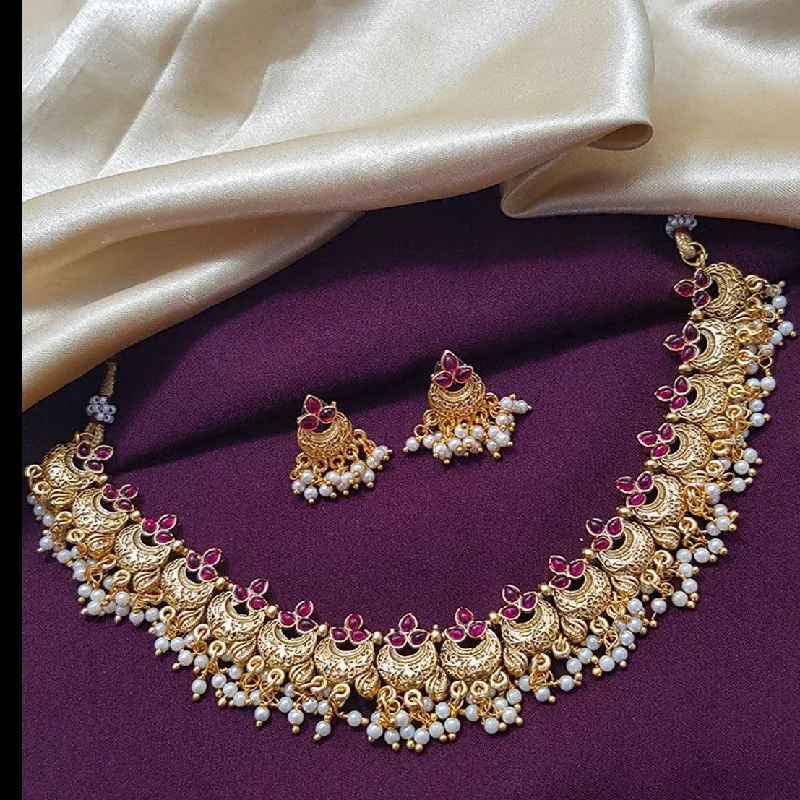 Unlock Unbeatable Jewelry Deals Before They’Re Gone Gold Plated Cute short Necklace set with pearl drops 8154N