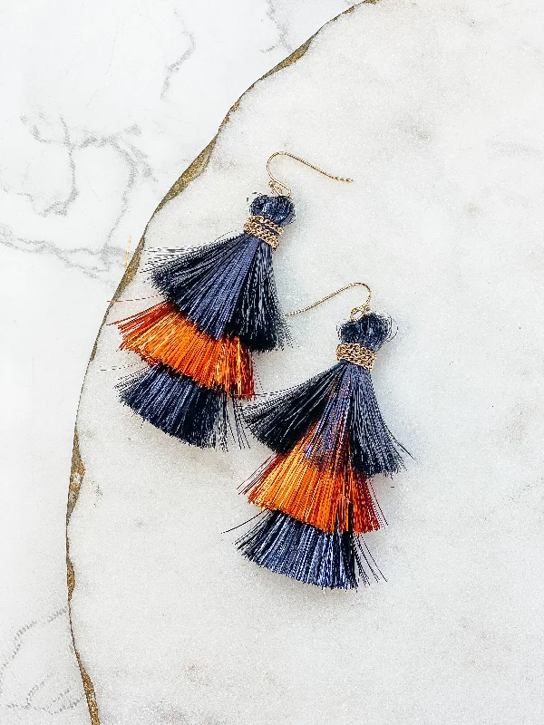 Shop Dazzling Jewelry At The Best Prices Tinsel Tiered Tassel Earrings - Navy & Orange