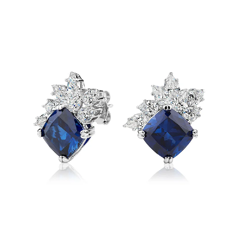 Premium Jewelry At Special Low Prices For A Limited Time Cushion and Pear fancy earrings with sapphire simulants and 3.26 carats* of diamond simulants in sterling silver Premium Jewelry At Special Low Prices For A Limited Time Cushion and Pear fancy earrings with sapphire simulants and 3.26 carats* of diamond simulants in sterling silver