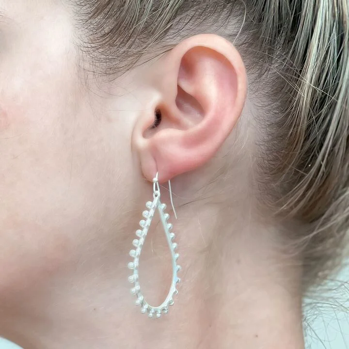 Special Offers On Handcrafted And Designer Jewelry Pearl Studded Oval Dangle Earrings - Silver
