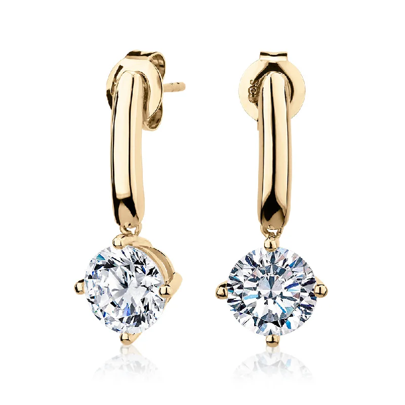 Exclusive Jewelry Bundles At Discounted Rates Round Brilliant drop earrings with 3.34 carats* of diamond simulants in 10 carat yellow gold Exclusive Jewelry Bundles At Discounted Rates Round Brilliant drop earrings with 3.34 carats* of diamond simulants in 10 carat yellow gold