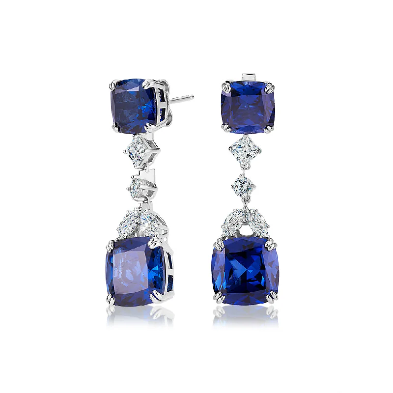 Discounted Luxury Jewelry – Shine Without The Splurge Statement earrings with sapphire simulants and 1.36 carats* of diamond simulants in sterling silver Discounted Luxury Jewelry – Shine Without The Splurge Statement earrings with sapphire simulants and 1.36 carats* of diamond simulants in sterling silver