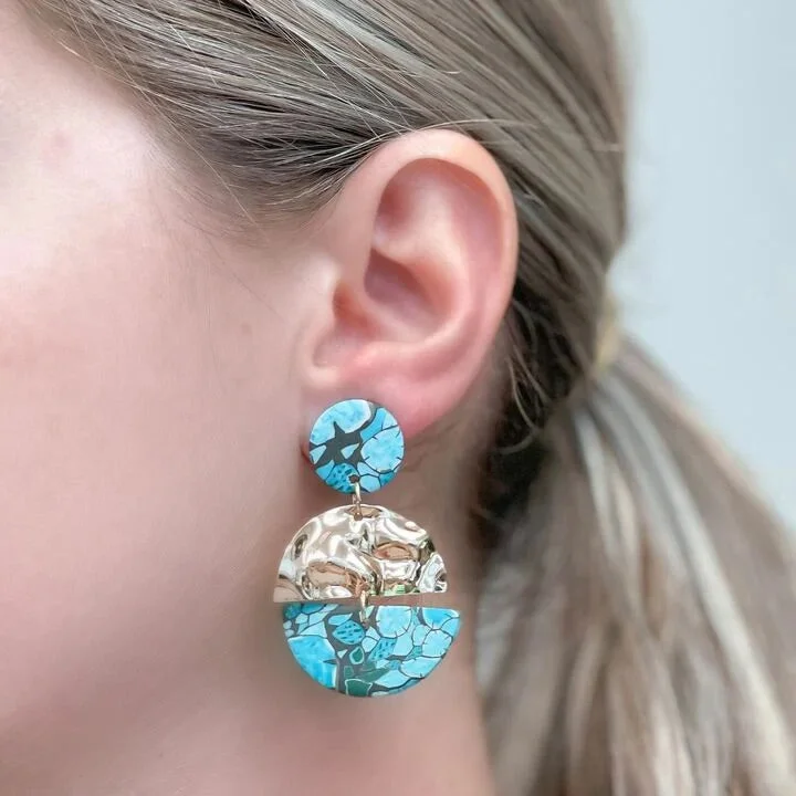 Premium Diamond Jewelry For Unforgettable Moments Turquoise & Gold Geometric Clay Dangles - Circle