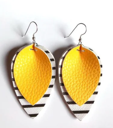 Luxury Jewelry Sale – Sparkle For Less Yellow Striped Leather Drop Earrings