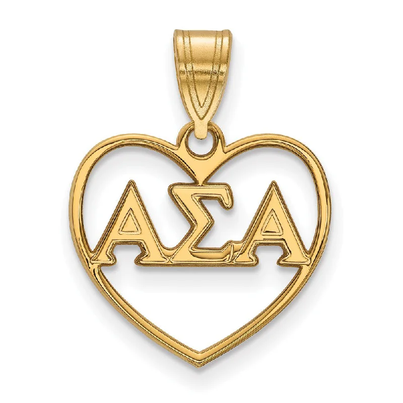 Get The Sparkle You Love At Prices You Adore 14K Plated Silver Alpha Sigma Alpha Heart Greek Letters Pendant