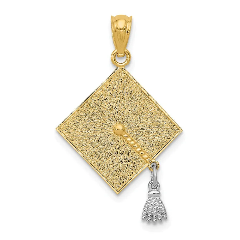 Shop Dazzling Jewelry At The Best Prices 14k Two Tone Gold 3D Graduation Cap with Moveable Tassel Pendant, 17mm Shop Dazzling Jewelry At The Best Prices 14k Two Tone Gold 3D Graduation Cap with Moveable Tassel Pendant, 17mm