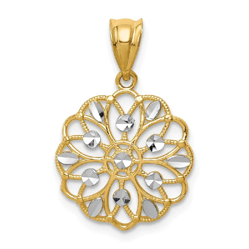 Limited-Stock Jewelry Sale – Once It's Gone, It's Gone 14k Yellow Gold and White Rhodium Scalloped Filigree Pendant, 16mm Limited-Stock Jewelry Sale – Once It's Gone, It's Gone 14k Yellow Gold and White Rhodium Scalloped Filigree Pendant, 16mm