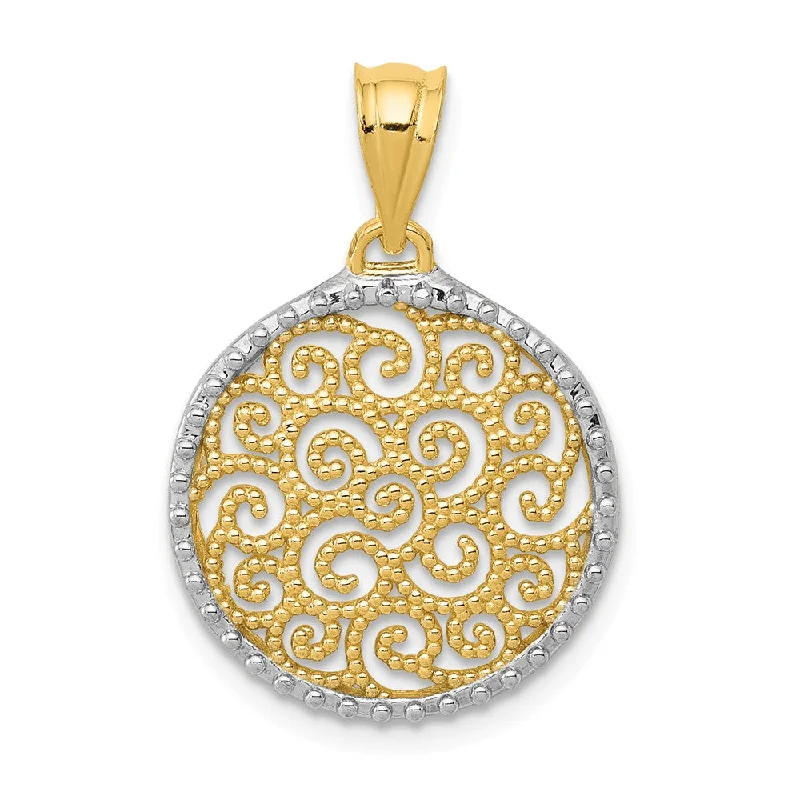 Fashion-Forward Jewelry At Incredible Prices 14k Yellow Gold & White Rhodium Filigree Scroll Circle Pendant, 16mm Fashion-Forward Jewelry At Incredible Prices 14k Yellow Gold & White Rhodium Filigree Scroll Circle Pendant, 16mm