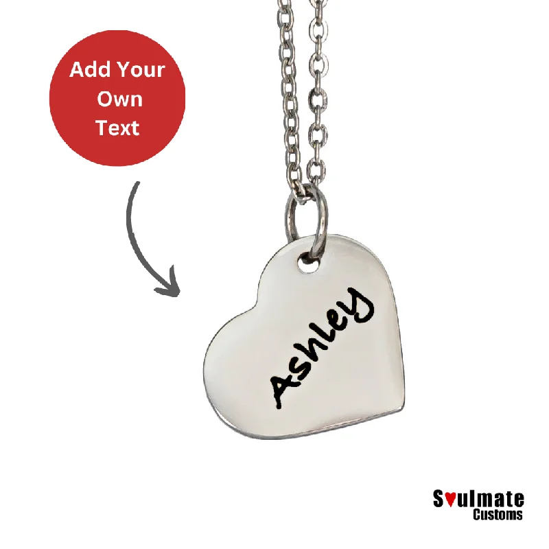 Your Perfect Accessory Now At The Best Price Custom Soulmate© Slanted Heart Silver Necklace